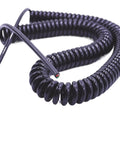 Heavy Duty Coiled Extension Cord That Snaps Back Quick Stretches Twelve Feet For Truck Beds And Workshops Delivers Reliable Three Core Power Without The Tangled Mess Or Annoying Slack On Busy Job Sites displayed coiled and flexible in dark material