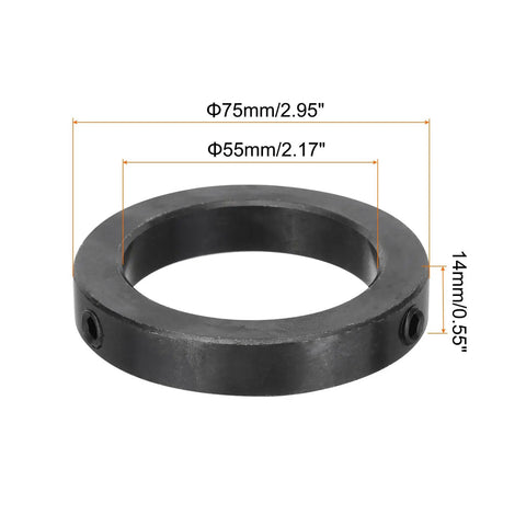 Rock Solid Carbon Steel Shaft Collar Pair Featuring Two Point Two Inch Bore Set Screw Clamping Grip Black Coating For Motor Bases And Industrial Drive Projects
