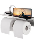 Heavy Duty Wall Mounted Double Toilet Paper Holder With Shelf In Brushed Nickel Stainless Steel Dual Roll Dispenser