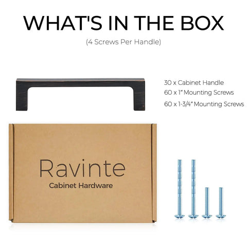 Solid 4 Inch Kitchen Cabinet Handles Square Drawer Pulls Oil Rubbed Bronze Set Of 30 with mounting screws and box