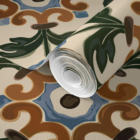 Straight Up Killer Distressed Tile Professional Wallpaper With a Matte Linen Texture for Kitchens and Bathrooms Durable PVC-Free Home Makeover Ready Paste to Paper Installation rolled with floral design.