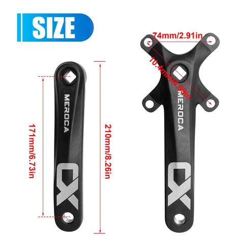 Beefy 170 Mm Mountain Bike Crank Set for Single Speed Rides with 34T Chainring Replacement, black alloy with size details.