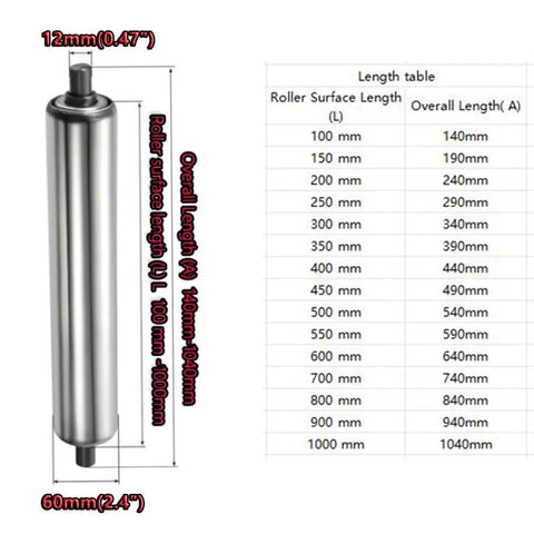 Straight Up Heavy Duty Gravity Conveyor Rollers Two Pack Galvanized Steel with dimensions 60mm OD and 12mm axle, for logistics.