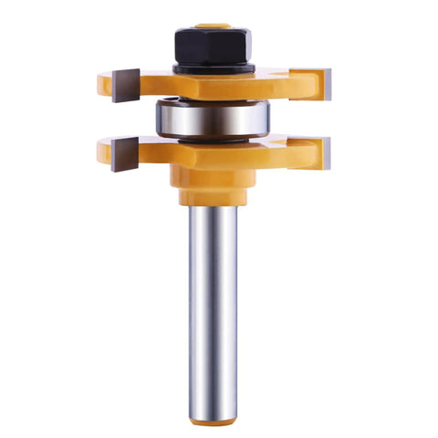 No Nonsense Tongue And Groove Router Bit Set With T Shape And 1/4 Inch Shank, premium hardened steel cutter with anti kickback features.