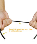 Hands stretching Window Screen Spline 0.125 Inch By 100 Foot Black Retainer For Securing Screen Mesh In Frames, showing flexibility.