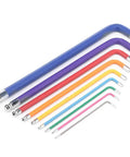 Super Long Flat End Hex Wrench Set for Deep Reach Automotive, EV Battery, And Appliance Repair Made From Durable CRV Steel With Color Coded Coating To Grapple Tough Jobs., color-coded long metric hex wrench set