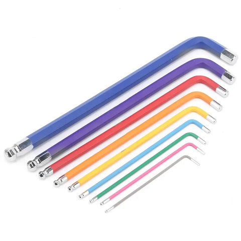 Super Long Flat End Hex Wrench Set for Deep Reach Automotive, EV Battery, And Appliance Repair Made From Durable CRV Steel With Color Coded Coating To Grapple Tough Jobs., color-coded long metric hex wrench set