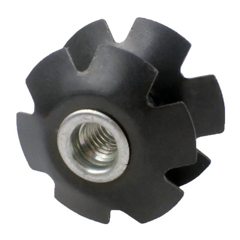 Close-up of a single black steel star nut for 1-1/8 inch forks from Pack Of 5 Black Steel Headset Star Nuts For One And One Eighth Inch Forks