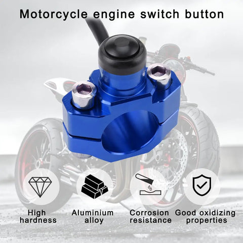 Straight Up Heavy Duty Motorcycle Engine Kill And Start Switch With Tight Mounting Plate For Dirt Pit Bikes AtVs And Scooters Hardcore Aluminum Build in classic blue close-up.