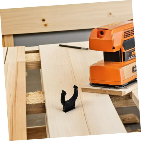 No Drama Hidden Toe Kick Clips For Kitchen Cabinets And Furniture Legs 50 Piece Heavy Duty Plastic Baseboard Fasteners on wood surface.