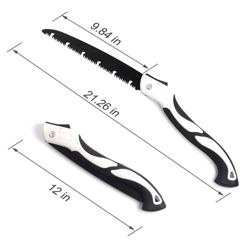 Open and closed views of Go-To Folding Hand Saw 12 Inch For Tree Trimming And Pruning With High Manganese Steel Teeth Delivers Smooth Cuts.