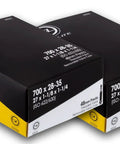 Two Pack Bike Tubes With Presta Valve 700c x 28-35, 48mm Removable Core Inner Tubes packaging