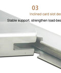 Heavy Duty Folding Triangle Wall Brackets For Custom Corner Shelves, Built Like A Tank Stainless Steel Corner Supports close-up of inclined card slot design.