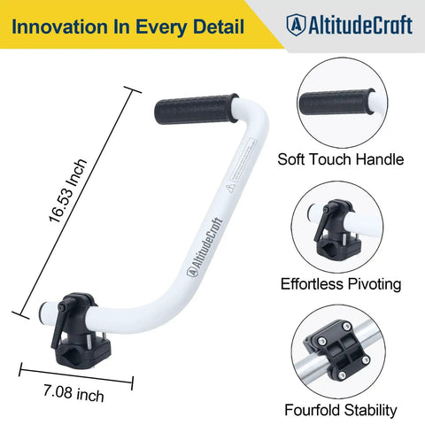 Diagram of Upgraded Weed Eater Handle Extension For Ergonomic Back Saver And Tall People Universal String Trimmer Handle Grip features.
