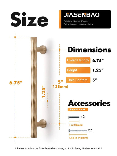Image showing dimensions of Champagne Bronze Cabinet Pulls 5 Inch Hole Center 10 Pack No Brainer Durable Hammered Sleek Handles.