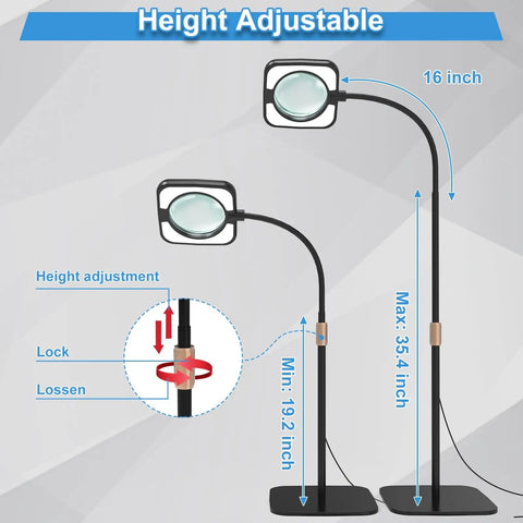 5X Real Glass Floor Magnifier With Light And Stand, height adjustable gooseneck, 4.7 inch lens for close-up detailed inspection