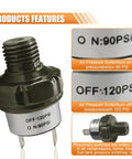 90 To 120 PSI Air Pressure Switch With One Quarter Inch NPT Thread For DC 24V Or 12V Air Compressors, Tank Or Air Horn Systems