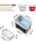 Heavy Duty 3 Liter Stainless Steel Ultrasonic Cleaner With 180 Watt Heating And Programmable Timer product size dimensions and basket shown