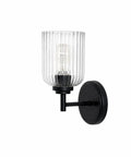 AOIOUR 10.4" 1‑Light Farmhouse Vanity Wall Sconce, Ribbed Glass Matte Black, featuring ribbed glass shade with matte black metal.