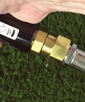 Brass Hose Swivel Connector With Live Rotation To Prevent Kinks Pro Grade Performance For Flexible Hoses Smooth Free Spinning Design Reduces Strain On Connections Durable Corrosion Resistant Brass Made In USA, brass hose swivel on yellow hose