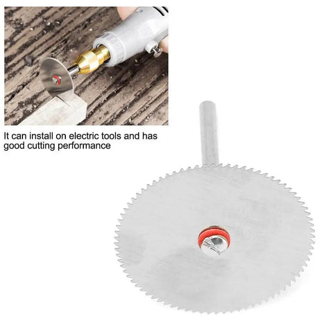 10Pcs Stainless Steel Drill Attachment Discs For Rotary Tools Metal Cutting Saw Blades Set For Drills close-up and usage view