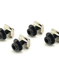 Heavy Duty T Slot Mounting Nuts And Screws Replacement Kit For Racing Simulator Wheel Base Upgrade Crafted From Top Tier Steel For A Super Quick No Sweat Install On Your Rig, showing four black steel fasteners.