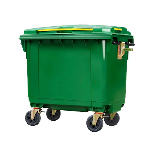 All Season Heavy Duty Outdoor Trash Roll Cart With Spacious Commercial Waste Bin And Smooth Caster Wheels, green, large, durable for garbage hauling.