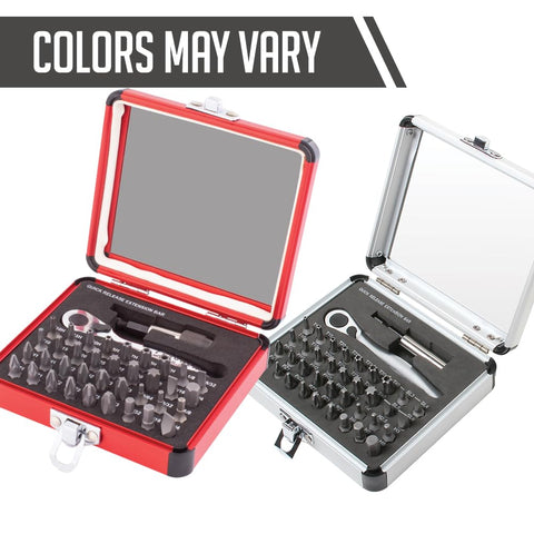 Mini Ratchet And Bit Set With Quick Release Bar 38 Piece Aluminum Case Includes One Eighth Inch To One Quarter Inch Bits S2 And Hex Bits Five Sixty Fourth Inch To One Quarter Inch For Hard To Reach Repairs And Grab And Go DIY Projects