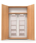 Four Tier Hanging Closet Storage Bag With Thick Oxford Fabric Drop Dead Durable Foldable Door Organizer inside a wardrobe.