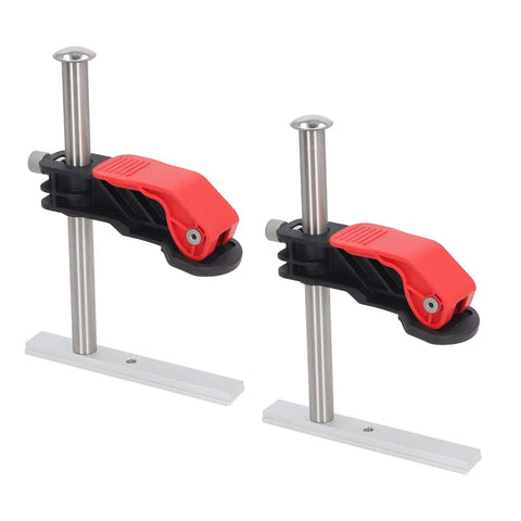 Two Pack Heavy Duty Stainless Steel Hold Down Clamps Featuring Slick Quick Release For Tough As Nails Woodworking Grip Zero Slip Safety And Smooth Operation On Any Workbench Table