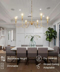 Gold 6 Light Candle Chandelier With Dope Modern Brass Farmhouse Vibe Wrought Iron Ceiling Pendant Light Fixture over dining table