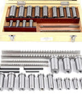 22 Piece HSS Keyway Broach Set For Lathe Industrial Broaching Tools Metric Sizes B4mm B5mm C6mm C8mm displayed in wooden case