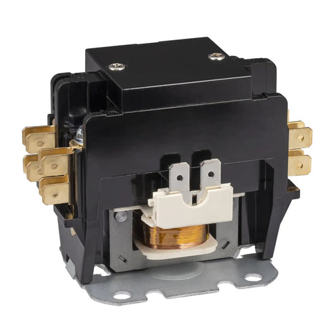 2 Pole 30 Amp 24 VAC Coil AC Contactor for Air Conditioner Compressor and Condenser Units, copper terminals, front view