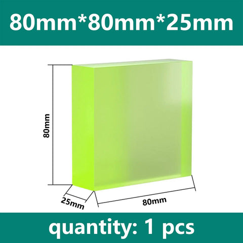 Rock Solid And Drop Dead Durable 80Mm Square Polyurethane Block 25Mm Thick Premium Urethane Pad For Cnc Machining Industrial Fabrication Spacer Buffer Cushioning Plate in green color, side view.