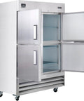 Badass Heavy Duty Commercial Reach In Refrigerator Featuring Four Solid Doors And Split Door Layout For Prime Cold Storage with open doors.