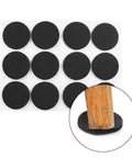 12 Piece Black Rubber Feet Pads Self Adhesive Floor Protectors for furniture shown with wood leg application.