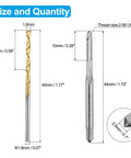 Tap And Drill Bit Set 2-56 UNC Right Hand Screw Tap And 1.8mm Drill Bit HSS 6542 Titanium Coated dimensions chart
