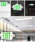 Two Pack Green LED Exit Sign With Emergency Lights And Battery Backup, Adjustable Head Lamps, Dual LED Fixture, UL Listed 120-277V