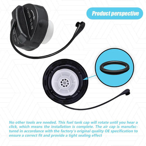Dodge Ram Gas Cap Replacement For 1500 2500 3500 Charger Challenger, black ABS with tether, top and side view
