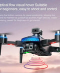 Close-up of Dope Dual Camera Drone With Built In LCD Remote Screen For 8K Aerial Photography hovering with optical flow sensor.