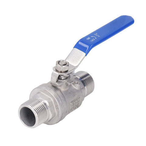 Badass 3/4 Inch 304 Stainless Steel Ball Valve With Npt Male Threads Top Shelf Rust Proof Design For Water And Oil Lines, showcasing valve and handle.
