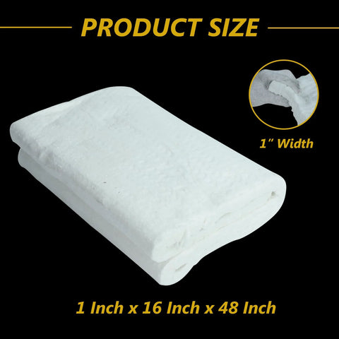 White ceramic fiber insulation blanket, 1 in thick x 16 in wide x 48 in long, for furnaces and kilns.