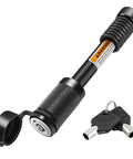 Heavy Duty Trailer Hitch Lock Pin For Two To Three And A Half Inch Receivers Five Eighth Inch Diameter Four Inch Pin All Metal Construction Includes Two Tubular Keys And Anti Rattle Rubber O Rings Universal Fit For Class III IV V Hitches, showing a black lock pin with rubber cap and keys.