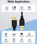Durable USB A To USB A Cable 6 Foot Long USB 3.0 High Speed Data Transfer Cable For Printer And Other Gear Fast Sync For PC Laptop Hard Drive Hub And More, black dual-end USB A connectors