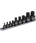 Low Profile Impact Triple Square Socket Set, M4-M18, 9-Piece, visible on rail, CR-MO Steel with Black Phosphate Finish.