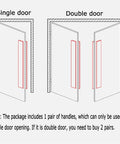 Diagram of Push Pull Door Handle for Glass, Wood, and Barn Doors Black Lacquered Stainless Steel on single and double doors.