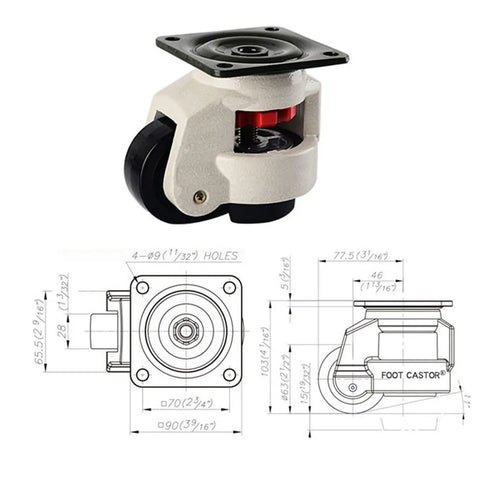 Heavy Duty Leveling Swivel Workbench Caster Set 4 Pack With Gd 80f Wheels 500 Kg Load Capacity 360 Degree Rotation Universal Plate Casters For Material Handling And Equipment, black wheel, 90mm plate