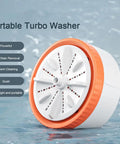 Portable Mini Washer With Usb Rechargeable Turbo Dual Wave System For Fast Laundry Cleansing No Sweat Cordless Design, close-up of washing device.