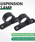 2-pack black plastic 1/2-inch pipe support clamps with mounting tabs for PEX, copper, or CPVC pipes