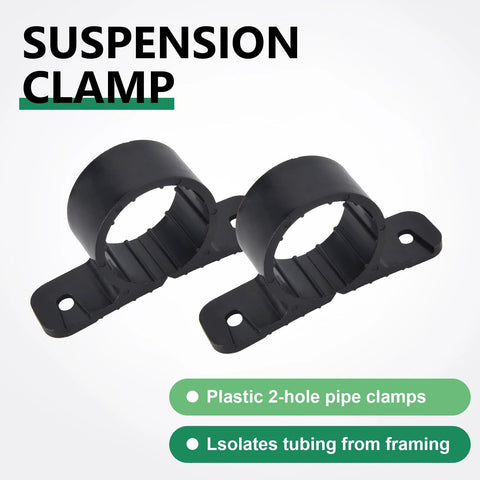 2-pack black plastic 1/2-inch pipe support clamps with mounting tabs for PEX, copper, or CPVC pipes